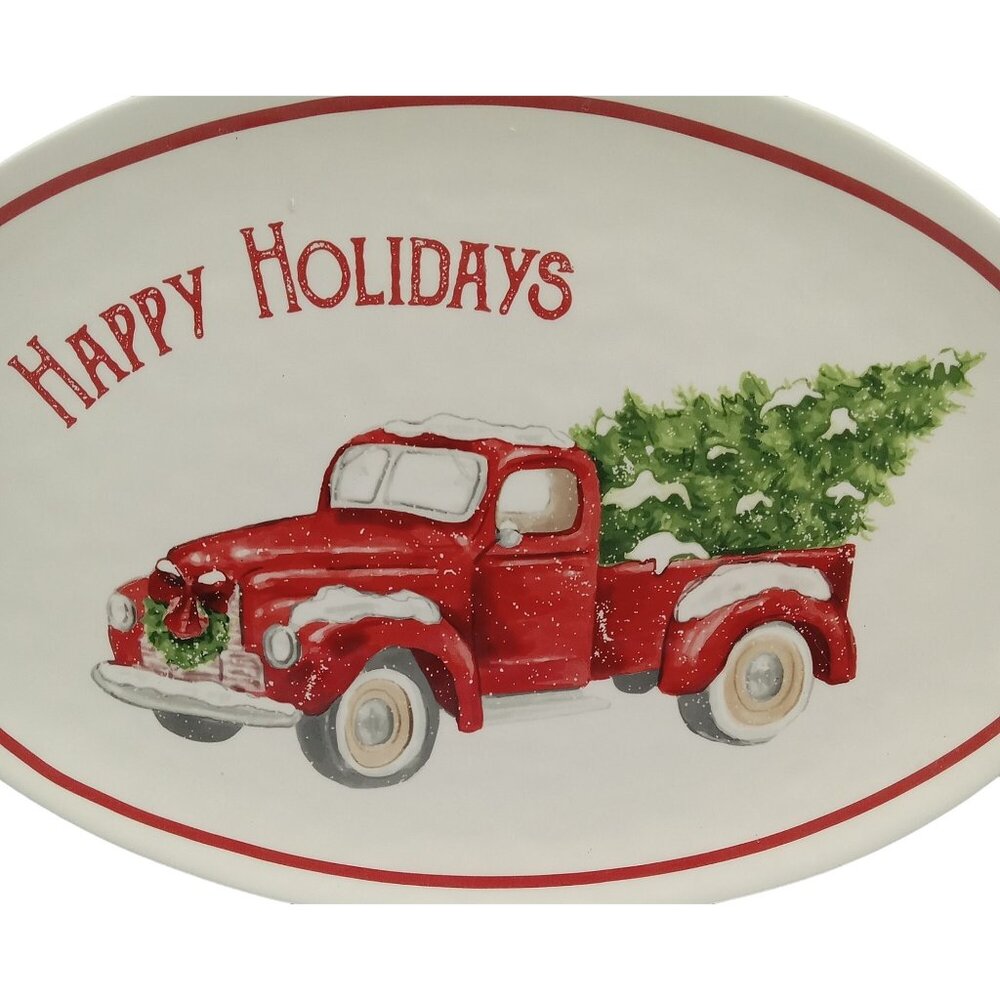 Mud Pie Platter Happy Holidays Red Truck With Christmas Tree Platter